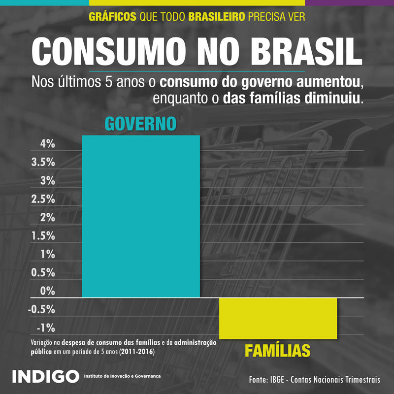 Em outro gráfico da seção "Gráficos que todo brasileiro precisa ver" no Facebook, a Fundação Indigo destaca o crescimento do consumo do governo nos últimos 5 anos. (Foto: Reprodução / Facebook)