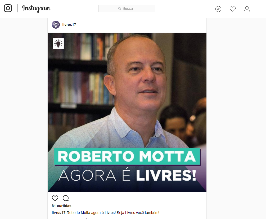 PSL/Livres divulgou a filiação de Roberto Motta (Foto: Reprodução/Instagram)